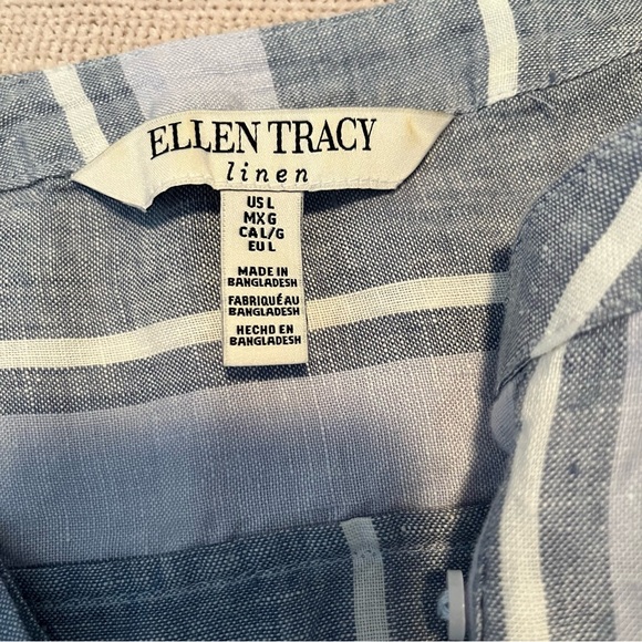 Ellen Tracy Linen Sleeveless Blue White Stripe Blouse - size L - Picture 5 of 7